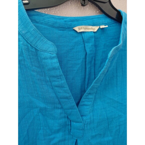 Soft Surroundings Marley Gauze Tunic Top Roll Tab Sleeve French Blue Size XL - Picture 2 of 10